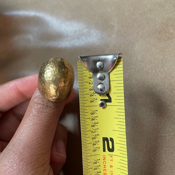 Vintage solid brass chunky dome hammered texture layer gold ring adjustable boho - Picture 7 of 8